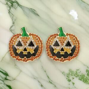 Rhinestone‎ Pumpkin Halloween Earrings
